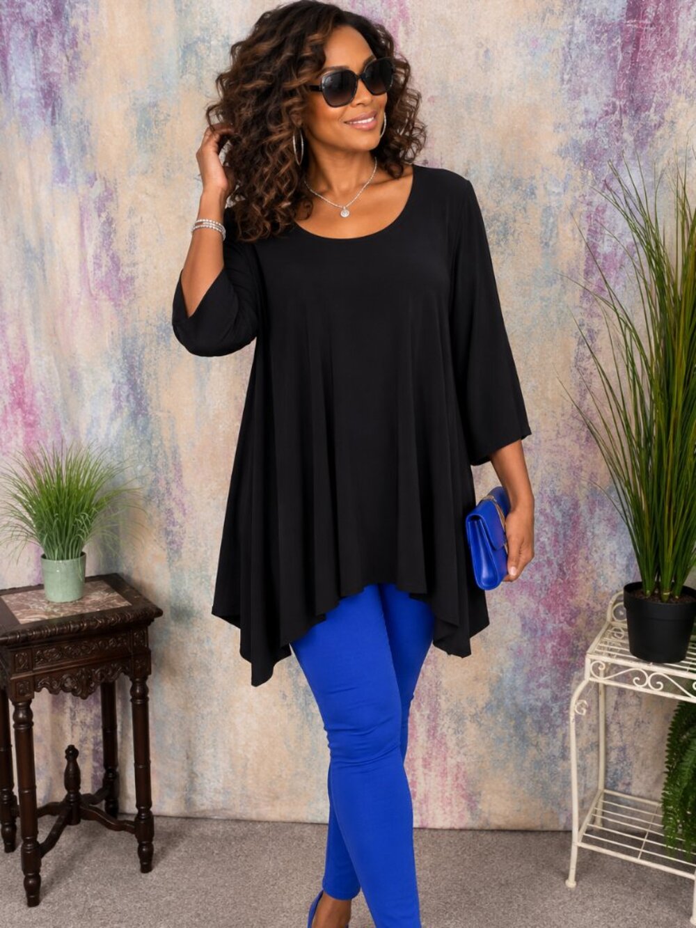 📌 Kenar 1/2 Sleeves Scoop Neckline Viskose Top